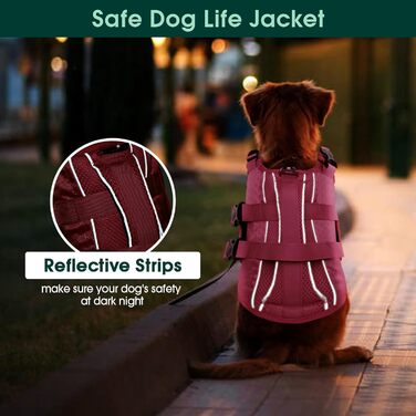 Жилет для плавання собак Kuoser: регульований, з рипстоп тканини, для малих, середніх та великих собак, з ручкою для рятування, рожевий (M)