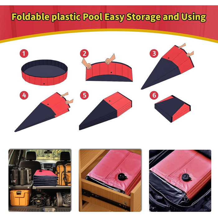 Складний басейн для собак CACSPS, 221 x 30,5 см, басейн для дітей з жорсткого пластику, неслизька ванна для собак на вулицю, задній двір, складний басейн для собак, дітей, домашніх тварин (червоний)