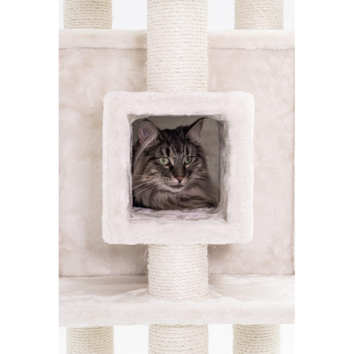 Когтеточка для котів Petrebels Cleopatra 134 см, преміум, XL лежанка, котяча будка, стовпи Ø9 см, бежевий/кремовий
