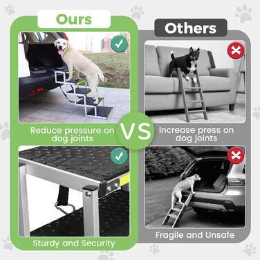 Сходинка для собак Robuster з 6 сходинками, покриття 1680D PVC, антиковзка, легка та портативна – ідеально для авто, SUV, вантажівки – Чорний (106 x 80 x 43 см), алюмінієва конструкція