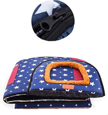 Портативне складане ліжко для собак та котів HONGBI, 2 в 1: будиночок та диван, блакитний колір з білим зірками, розмір 2XL