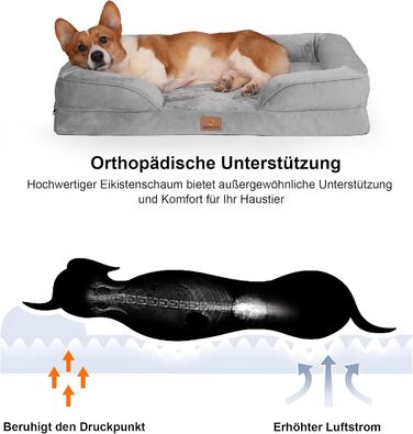 Ортопедичне ліжко для собак великих порід, ергономічне диван-лежанка з піною у формі ковчега, водонепроникне, неслизьке ліжко для собак 89x63 см, світло-сірий (світло-сірий, Д 89 x Ш 63 x В 17 см)
