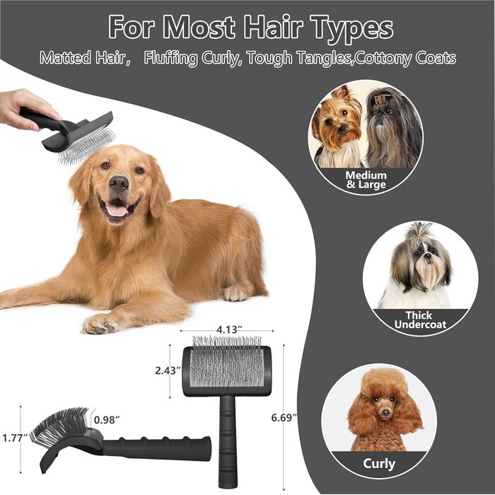 Щітка для собак з довгим волоссям, для котів та собак з довгою та короткою шерстю, масажна щітка для догляду за шерстю (чорна)