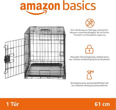 Клітка для собак Amazon Basics складана, металева, чорна, 61 x 46 x 51 см