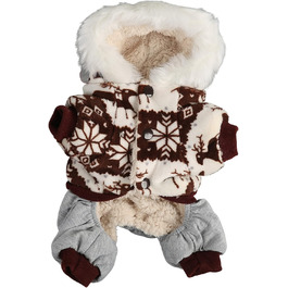 Зимовий теплий костюм для собак з капюшоном, м'який, з візерунком Сніжинка/Олень, для малих та середніх собак (M), колір кава