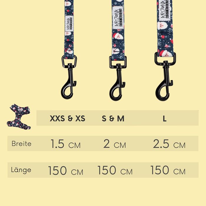 Нашийник для собак на Різдво (S) Hohoho | М'який нашийник Arizona Hotdogs | Леєчка нейлон 1,5м | Різдвяний нашийник для маленьких собак