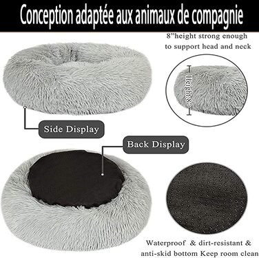 Ортопедичне ліжко для собак XL: кругле, миється, для великих і середніх собак. М'яке, антистрес, з ефектом пам'яті. Сіре ліжко-лежанка для собак, Лабрадорів та інших порід.