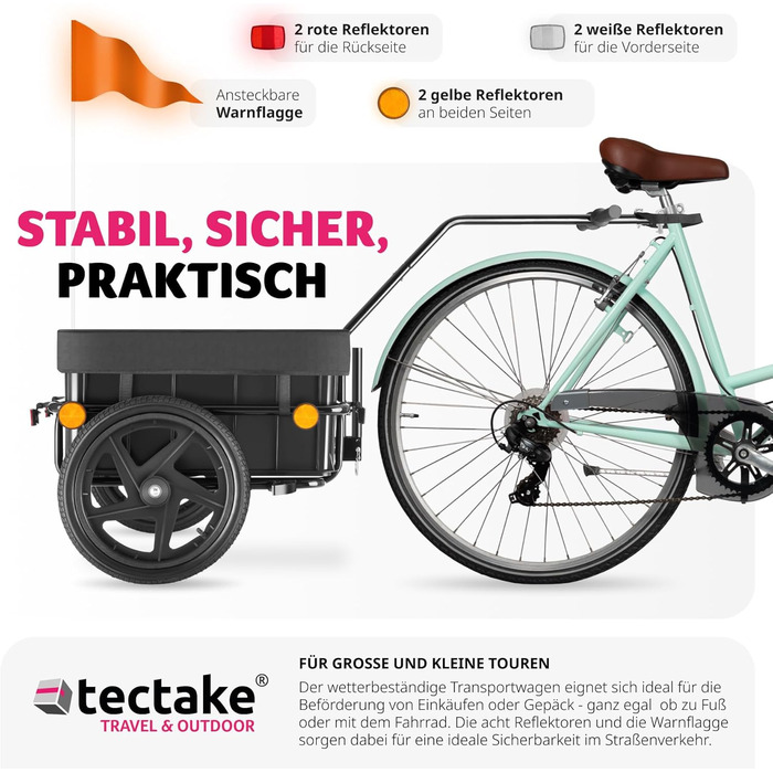 Тектейк® 2-в-1: Причіп для велосипеда, вантажний причіп та візок, аксесуари для велосипеда, гірського велосипеда та електровелосипеда, транспортний візок з кріпленням для велосипеда, з покриттям та повітряними колесами