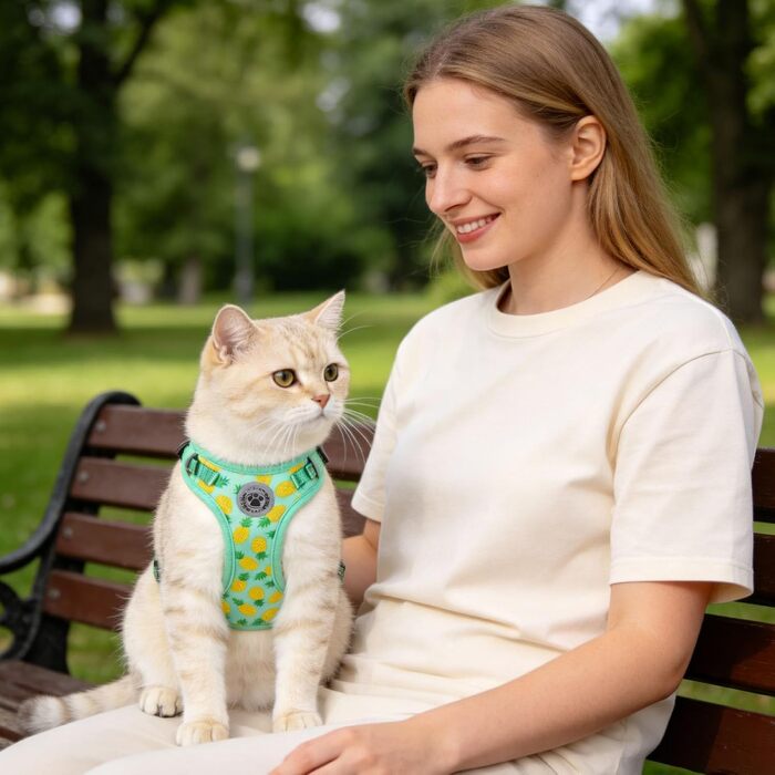 Шлейка для котів та кошенят BEAUTYZOO з повідцем 152 см, світловідбиваючий комплект для прогулянок, дихаюча сітка, розмір S (обхват грудей 28-40 см), ананасово-зелений