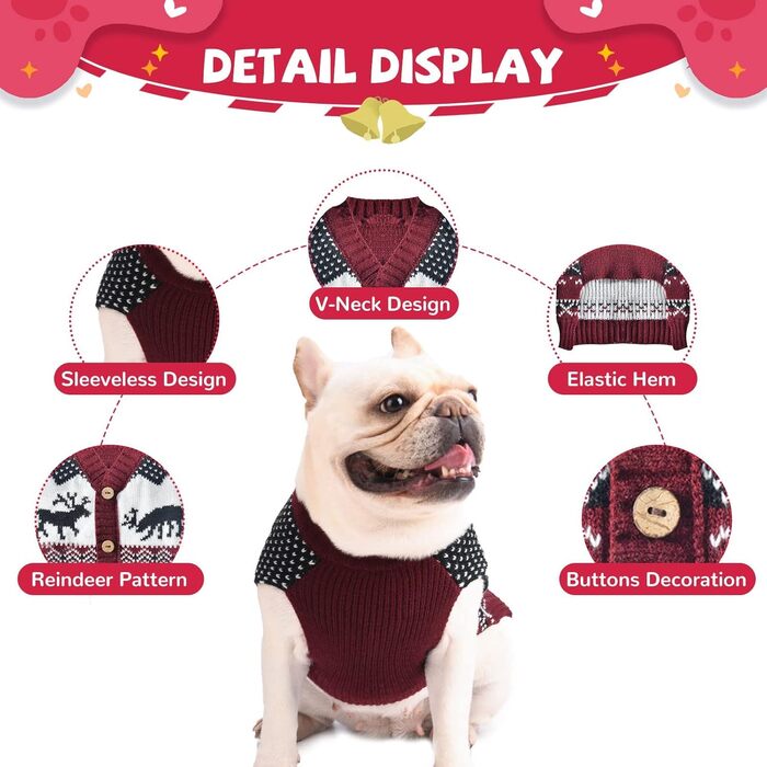 Пуловер для собак ABRRLO з бавовни, теплий зимовий костюм для святкування Нового року (L, костюм оленя)