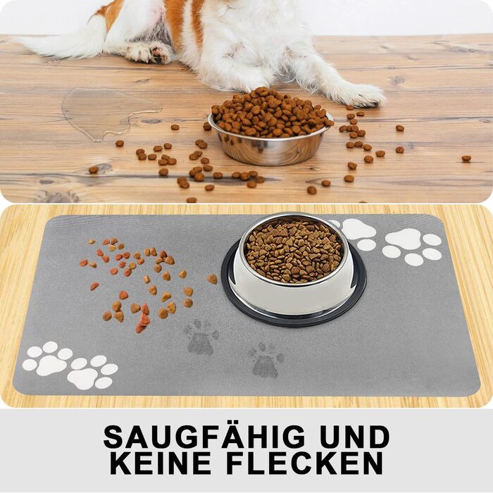 Підкладка під миску для собак та котів, неслизька, сіра, 40x60 см. Швидковисихаюча, легко миється. Підходить для собак та котів.