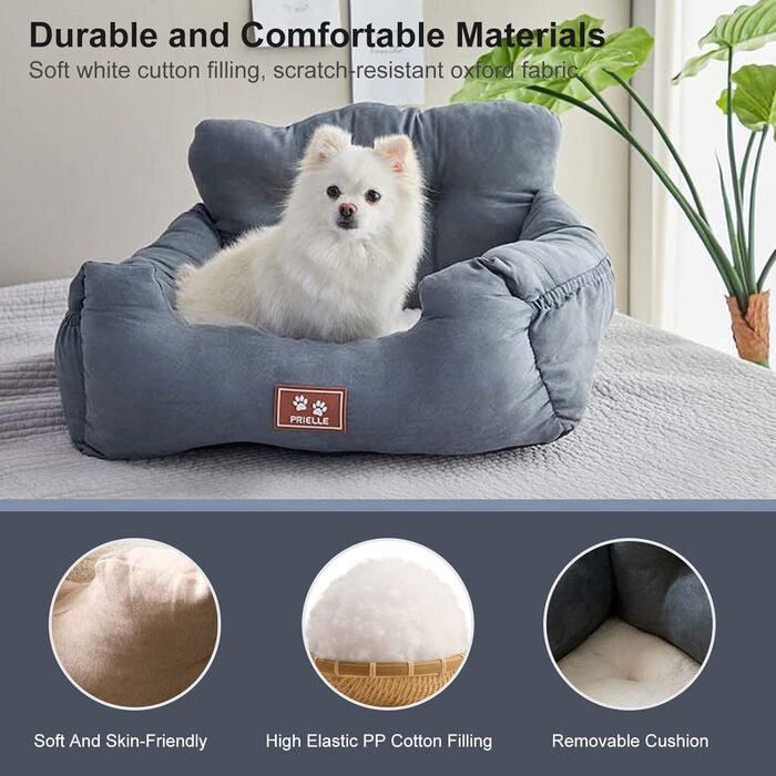 PETCUTE: Зручний автокрісло для собак, сірого кольору. Безпечний кріплення, знімний килимок, кишені для зберігання. Підходить для маленьких собак