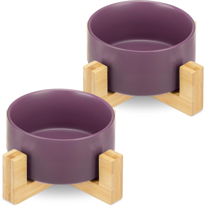 Набір мисок для котів та собак Navaris з підставкою Babus - 2 миски з кераміки, фіолетовий матовий (S)