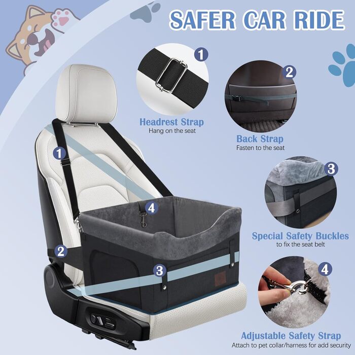 Автокрісло для собак PetsHome, чорне: знімний, миючий, з кишенею, для маленьких тварин