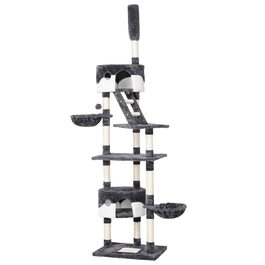 Кігтеточка Yaheetech XXL з 2 будиночками та кошиком для котів, з сизалевих стовпів, регульована висота 228-255 см, темно-сіра
