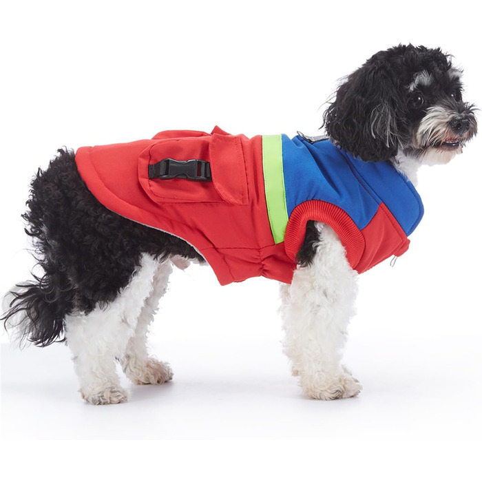 Зимовий теплий пуховик для собак з протекторними отворами, вітронепроникна куртка для холодної погоди, бавовна, костюм для цуценят, маленьких та середніх собак, розмір XL (S: Обхват грудей: 34 см/13.3 дюйма, Стиль 4: Червоний, Синій)