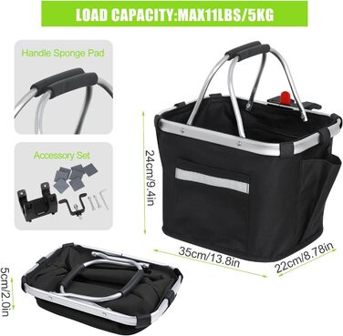 Фарбований кошик на кермо велосипеда Lixada з алюмінію (35 x 25 x 5 см)