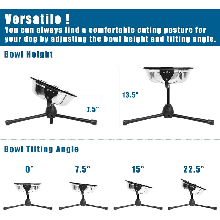 Підвищена годівниця для собак Vexong, регульована висота, неслизька, з нержавіючої сталі, довговічна, знімна, 30 x 8,9 см, 1 шт.