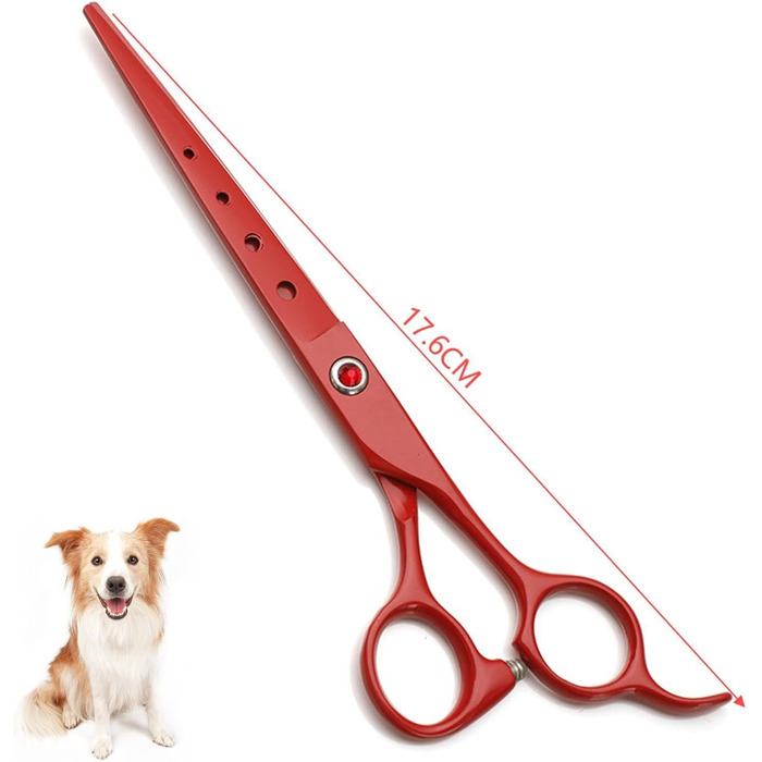 Набір для стрижки собак 4 в 1: прямі, зубчасті та вигнуті ножиці, гребінець. Підходить для собак, котів та інших тварин (червоний)