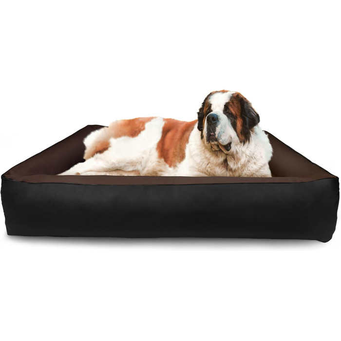 Ліжко для собак BedDog MAX Quattro 2в1, велике лежанка з кордури, XXXL, з бортиком, мийне, для дому та вулиці, мокко/чорно-коричневе