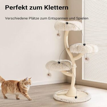 Котячий будиночок-крісло Fudajo з 3 лежаками, котячий комплекс з сизалю та плюшу, висота 125 см, діаметр 59 см, до 15 кг