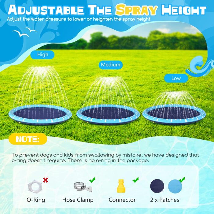 Надувний басейн для собак Nobleza D140см, Splash Pad для великих та маленьких собак, антиковзаюча підстилка, блакитний та світло-блакитний