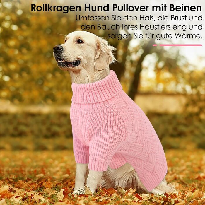 Пуловер для собак AOFITEE, теплий зимовий пуловер з коміром-гетром, для маленьких собак, чихуахуа, французького бульдога (XL, Рожевий)
