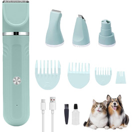 Набір для догляду за домашніми тваринами - набір для грумінгу собак 4-в-1, перезаряджувана регульована ножиці для цуценят вдома, зелений