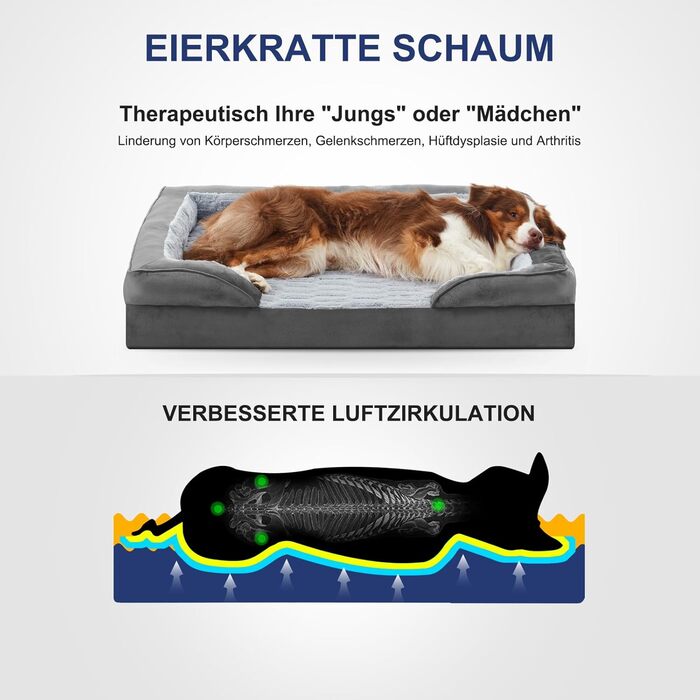 Ортопедичне ліжко для собак Pawk, великі та середні породи, з піною з пам'яті, миється, знімний антиковзний коврик, 89x64x17 см