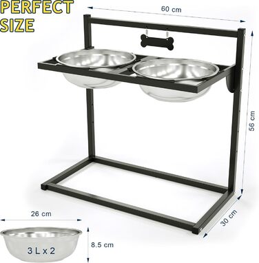 Підвищена годівниця для собак Eaninaz з регулюванням висоти, нахил 10°, 2 нержавіючі миски (1,5 x 2) та безпечна килимок, стабільний підставник для миски (XL)