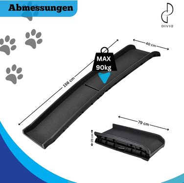 DIVID® Рампа для собак, складана, для автомобіля, до 90 кг, неслизька, для собак та котів