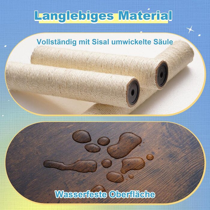 Дерев'яний кігтеточки Hey-brother Holz Kratzbaum 184 см для великих котів, багатоярусний, з платформою, корзиною, будиночком, щіткою та драбиною (Brun Vintage) EMPJ121WB