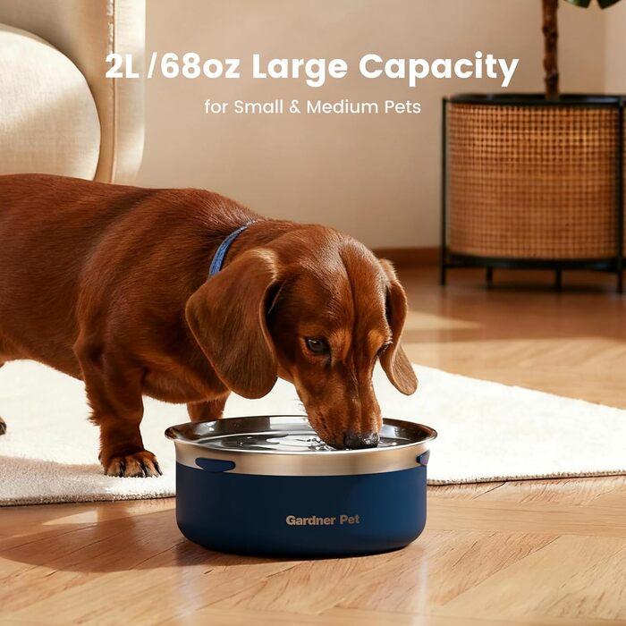 Миска для води для собак Gardner Pet без облизування, нержавіюча сталь, миска для собак, не протікає, анти-заковтування, для великих собак, для використання в приміщенні та на вулиці, запобігає краплинню, білий (2L, блакитний)