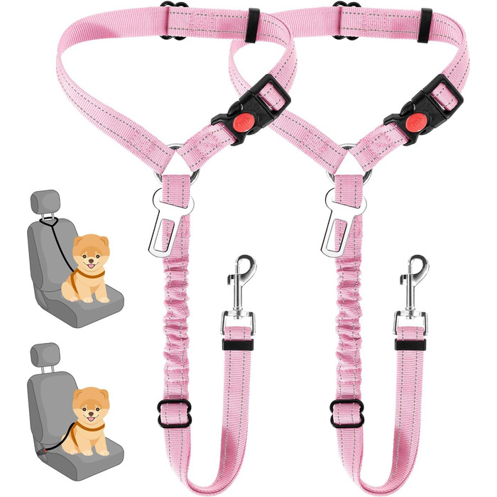 Автомобільний повідок для собак Lukovee: 2 шт., регульований, з еластичним шнуром та світловідбиваючими елементами для безпеки під час поїздок