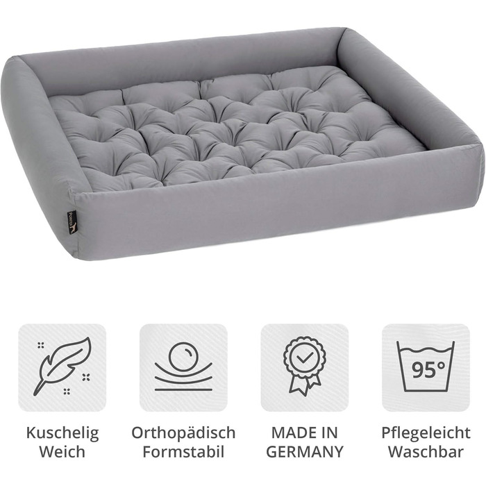 Ортопедичне ліжко для собак середніх порід - Pointer, знімний матрац, миється до 95°C, стійке до подряпин та укусів, Made in Germany (XXXL, 110x100 см, світло-сірий)