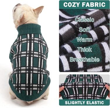 Світер для собак SCENEREAL з візерунком, теплий в'язаний светр з м'яким коміром-горловиною для собак маленьких, середніх та великих порід, цуценят та котів, для осені та зими, на холодну погоду, зелений, розмір Small-Medium