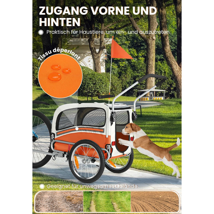 Причіп для собак SEPNINE® 2-в-1 для велосипеда та джоггінгу, до 30 кг, помаранчевий
