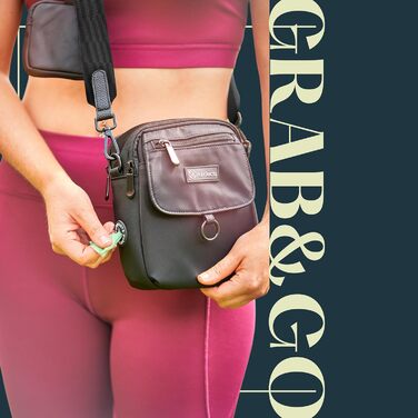 Сумка для собак на прогулянку, унісекс, з міні-пакетом для ласощів, диспенсером для пакетів для екскрементів, регульованим ременем, міцна сумка для ласощів для дресирування собак (чорна)