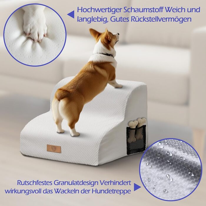 Сходинка для собак Eukue з 5 ступенів, складана, для маленьких та великих собак, з антиковзким покриттям, для ліжка, дивану (біла)