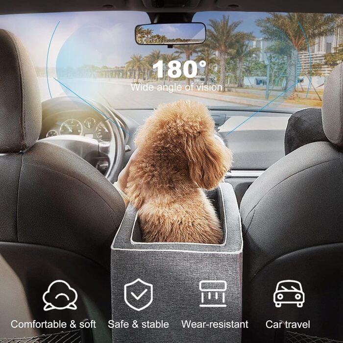 PETCUTE Автокрісло для собак та котів до 6 кг, сірого кольору. Зручне автокрісло-консоль для маленьких тварин, з антиковзким покриттям, знімний та миючий чохол.