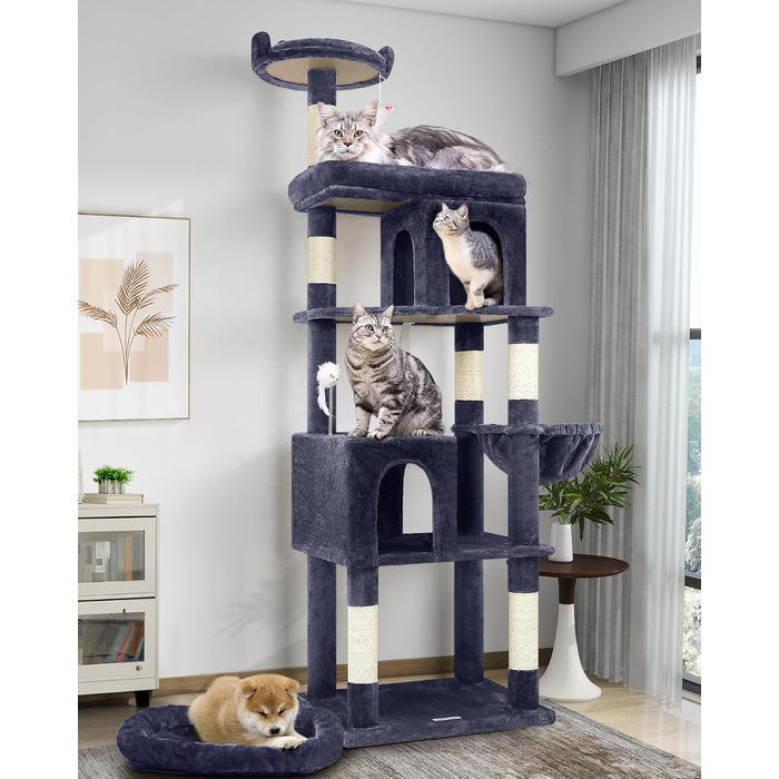 Драбина для котів Globlazer XXL, чорно-червона, 183 см, з будиночком, лежаком та платформами, для великих порід (Мейн-кун, BKH)