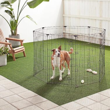 Клітка-бігове колесо для собак та інших домашніх тварин Amazon Basics, металева, складна, з дверцятами, 91 см, чорна (107 см у висоту)