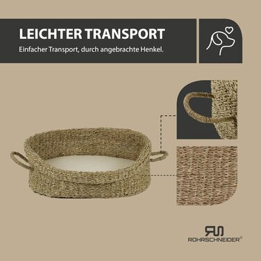 Корзина для собак Rohrschneider з ручками для маленьких та середніх собак | Ручна плетіння з морської трави, посилений високий борт | Знімний, пральний чохол | Розмір 1 (51 x 43 см)