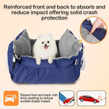 Автомобільний лежак для собак 3-в-1 - переносна ліжко для маленьких собак, з м'яким килимком, для переднього або заднього сидіння, внутрішнє та зовнішнє використання (04-Блакитний)