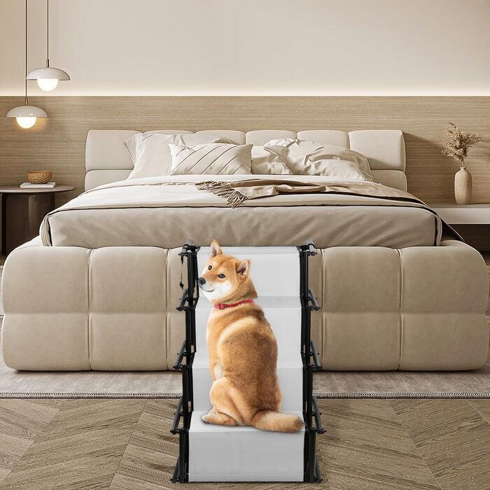 Сходинки для собак - 4 сходинки, портативна пандус для автомобіля, дивана або ліжка, неслизька, витримує до 75 кг (світло-сірий)