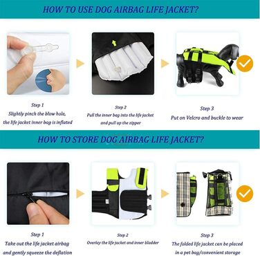 Жилет для плавання собак, жилет для собак, надувний жилет для собак з ручкою та світловідбиваючими смугами (S, зелений)