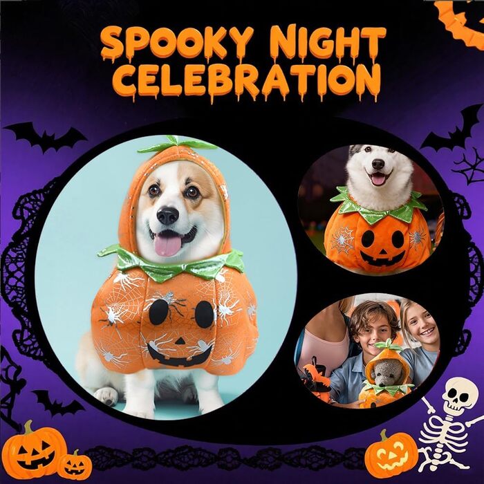 Костюм на Halloween для собак та котів: гарний костюм з гарбузом для маленьких, середніх та великих тварин, м'яке дихаюче матеріалу (XL, помаранчевий)