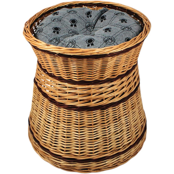 Кігтеточка-лежанка для котів та собак, діаметр 47 см, з натуральної плетінки, двоярусна, з подушкою сірого кольору 47x47x45 см