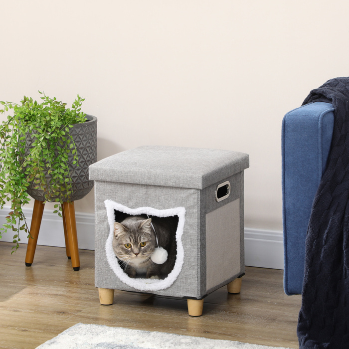 PawHut Cat Cave Пуф з подушкою та килимком для подряпин, Play Ball, протиковзкий, сірий, поліестер для котів
