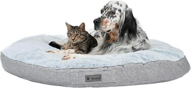 Велике кругле собаче ліжко з Memory Foam - для полегшення суглобів, розслаблення та комфорту. Двостороннє літо/зима, легко переносити, не деформується, можна прати в машині. Сірий колір.